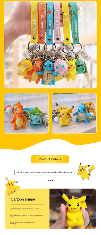 Pokemon Keychain Pikachu Bulbasaur Jigglypuff Anime Action Figure Toys Kawaii Souvenir Psyduck Doll Gift for Kids Birthday Party