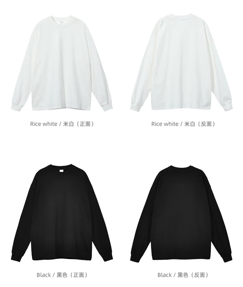 ZODF Retro Autumn Full Sleeve Washed 100% Cotton T-Shirts For Men Unisex Solid Casual Loose 310gsm Tee Brand Tops HY0405