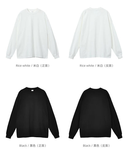 ZODF Retro Autumn Full Sleeve Washed 100% Cotton T-Shirts For Men Unisex Solid Casual Loose 310gsm Tee Brand Tops HY0405