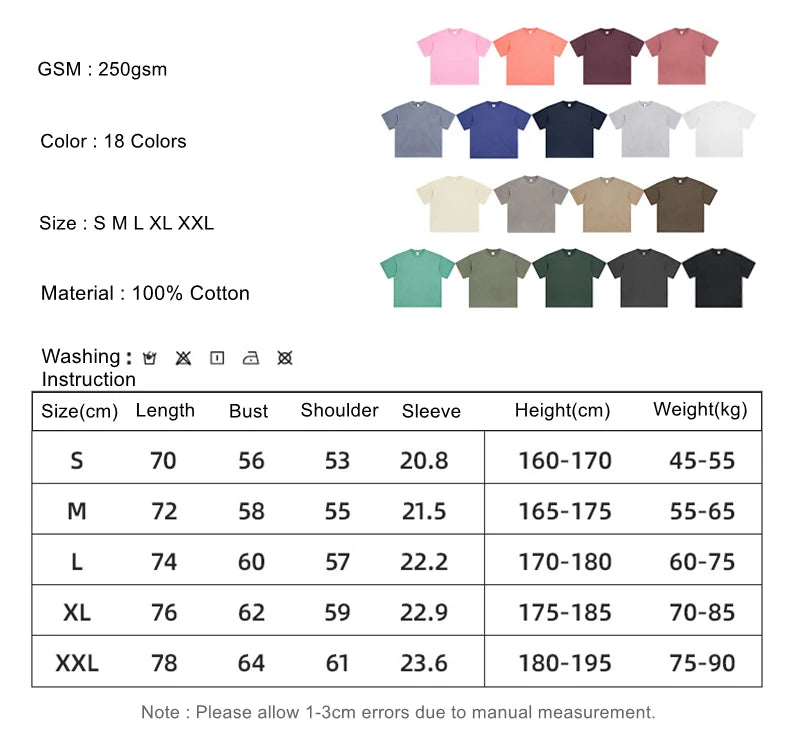 ZODF Men 2024 Retro Summer Washed Solid Cotton T-Shirts Unisex Retro Loose High Street 250gsm Basic Tees Streerwears HY0075