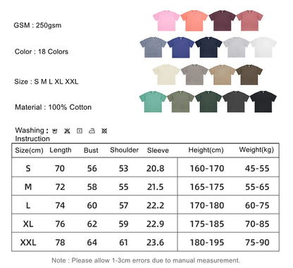 ZODF Men 2024 Retro Summer Washed Solid Cotton T-Shirts Unisex Retro Loose High Street 250gsm Basic Tees Streerwears HY0075