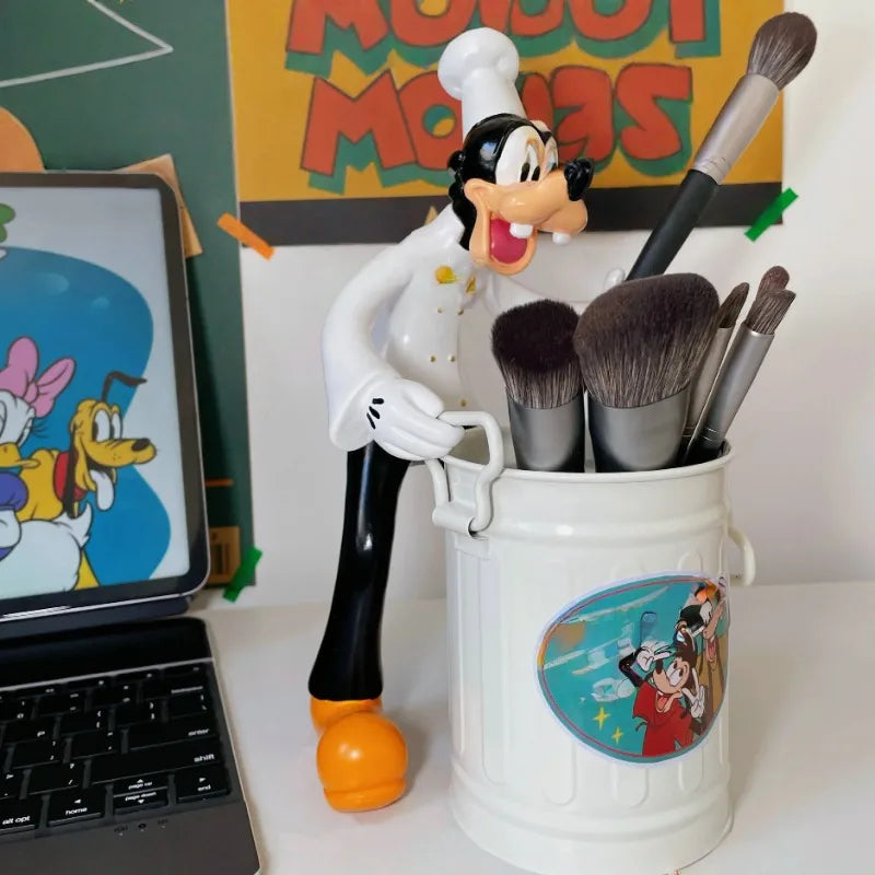 Disney Anime Figures Mickey Goofy Statue Pen Container Makeup Brush Holder Storage Bin Cute Desktop Decor Student Ornaments Gift