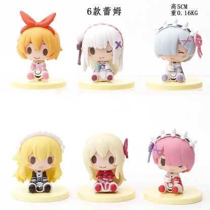 6Pcs/set Cute Mini Anime Figure Re Zero Start Life In Another World Figure PVC Model Doll Toys Japanese Dolls Birthday Gifts