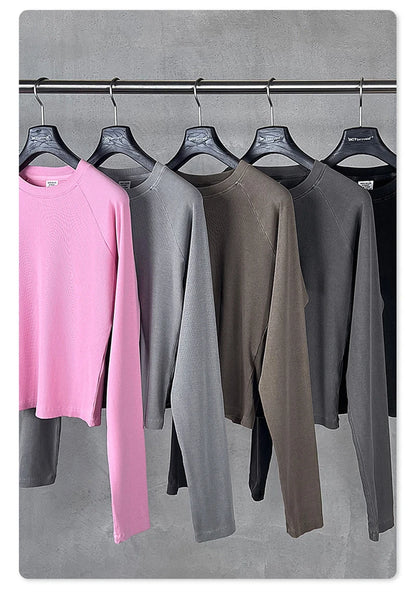 ZODF Sexy Autumn Washed 275gsm Full Sleeve T Shirt For Women Ladies Girls Slim Fit Distressed T-Shirts Tops HY1145