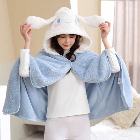 Cartoon Cute Cinnamoroll Kuromi My Melody Blanket Hooded Poncho Blanket Office Nap Blanket  Conditioning Blanket Surprise Gift