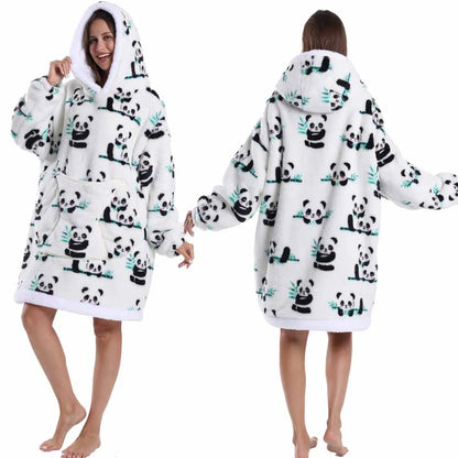 Leopard Winter Women Thicken Warm Hoodie Blanket Pink Blue Oversize Large Pocket Couple Loose Sweatshirts Mens Graphic Hoodies