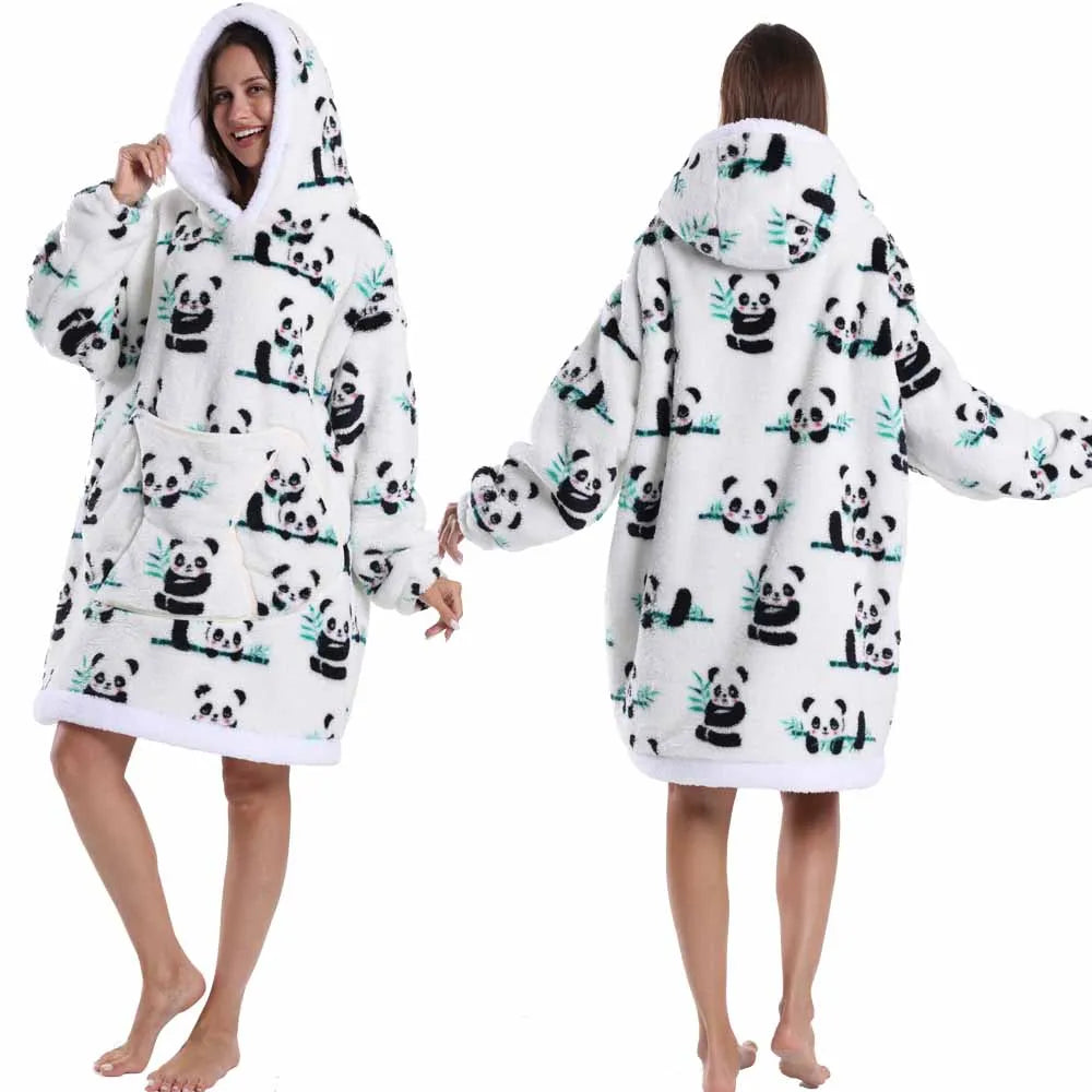 Oversized Hoodie Blanket for Adults Leopard Red Blue Black Fluffy TV Blanket Warm Thick Man Woman Winter Halloween Christmas Pjs