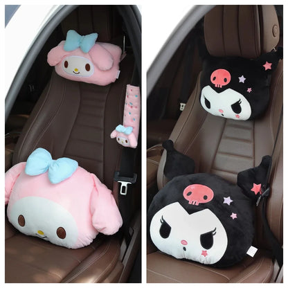Kuromi My Melody Pillow Stuffed Anime Kuromi Car Headrest Safety Seat Belt Cover Cushion Cartoon Car Decoration Girl Gifts
