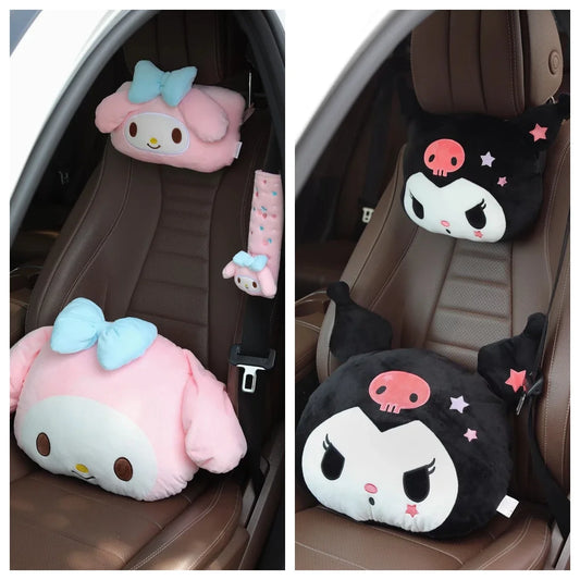 Kuromi My Melody Pillow Stuffed Anime Kuromi Car Headrest Safety Seat Belt Cover Cushion Cartoon Car Decoration Girl Gifts