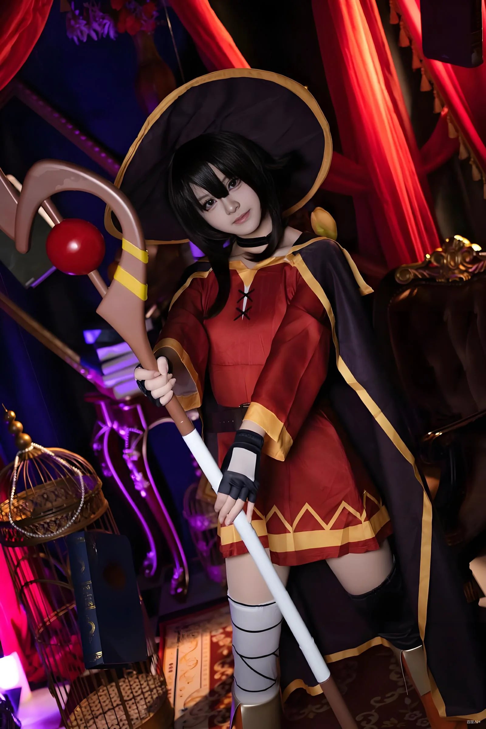 Anime Megumin Cosplay Costume Women Polyester Dress and Wig Set