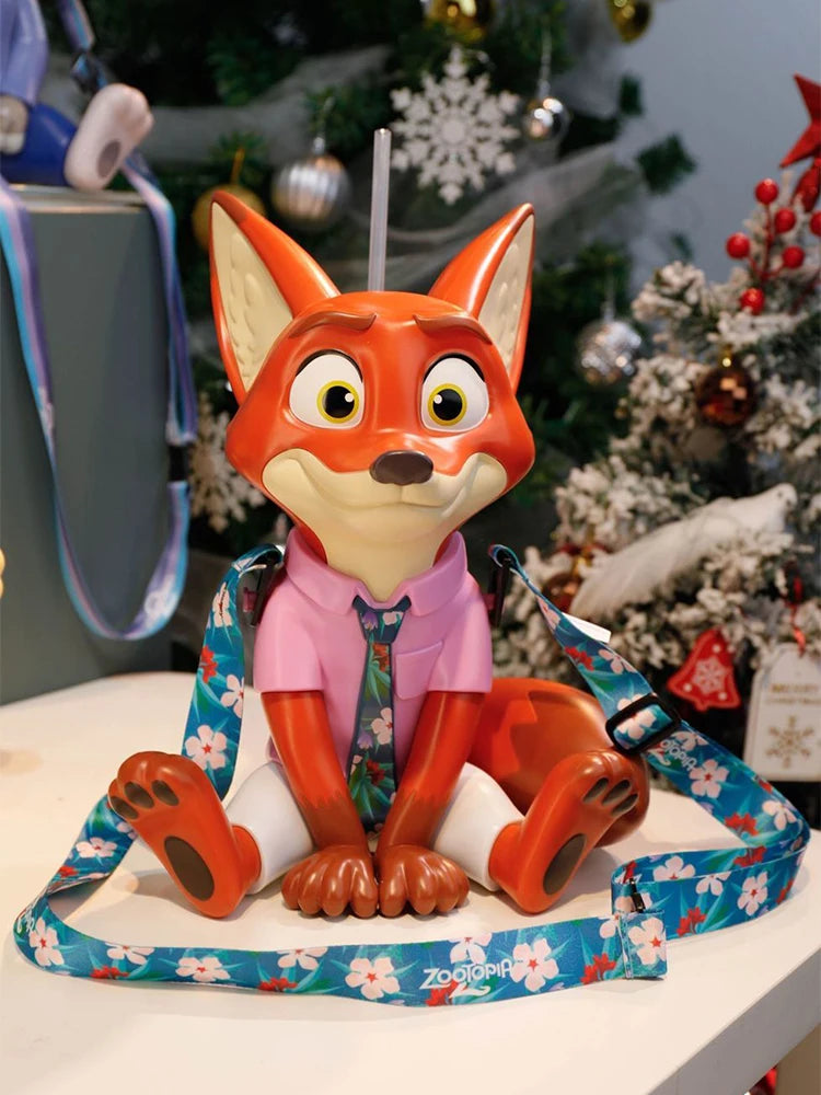 【HOT】Zootopia 2 Disney Movie Shaped Water Cup Nick Judy Cartoon Styled Cups With Crossbody Strap Kawaii Birthday Girl Boy Gifts