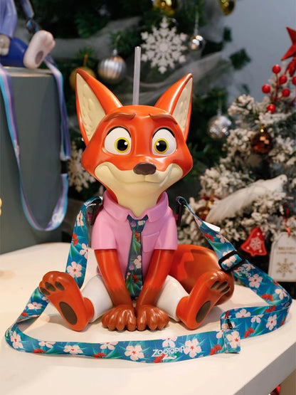 【HOT】Zootopia 2 Disney Movie Shaped Water Cup Nick Judy Cartoon Styled Cups With Crossbody Strap Kawaii Birthday Girl Boy Gifts