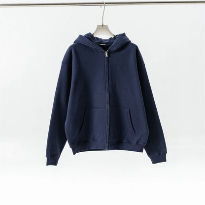 ZODF Fashion Winter Men Warm Zipper Fleece Hoodies Unisex Loose Basic 345gsm Knitted Hooded Hoodie Coats HY0904