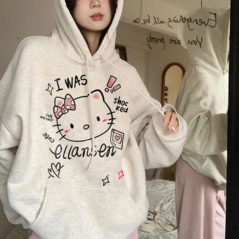 2025 Japanese Anime Hoodies Luxury Brand Sanrio Hello Kitty Pattern Sweatshirt Women Fashion Y2K Gothic Street Outerwear Tops