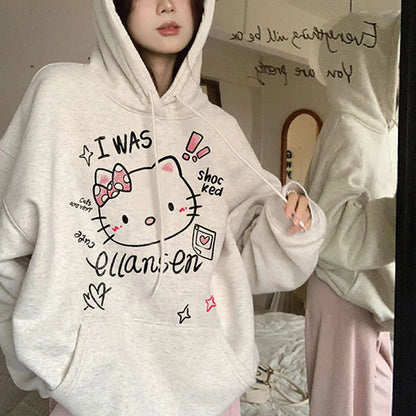 2025 Japanese Anime Hoodies Luxury Brand Sanrio Hello Kitty Pattern Sweatshirt Women Fashion Y2K Gothic Street Outerwear Tops