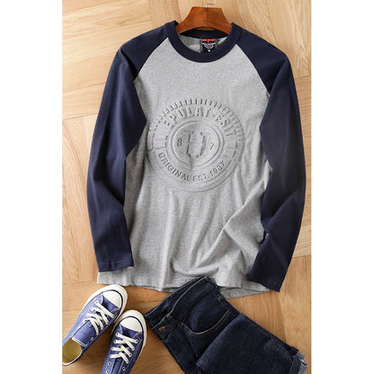 Summer New American Retro Long-sleeved O-neck 3D Letter Printed T-shirt Men's Fashion Simple 100%Cotton Washed Casual Sport Tops