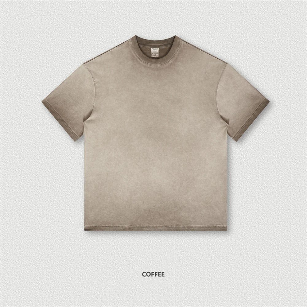 ZODF 2023 Men's Summer 255G Wash Gradient Fried Cotton T Shirt Round Neck Short Sleeve American Retro Loose T-Shirt HY0547