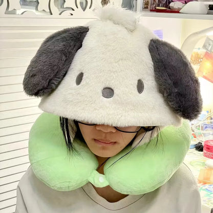 Sanrio Lovely U-shaped Hooded Neck Pillow Pochacco Kuromi My Melody Cinnamoroll Travel Blackout Pillow With Hat Portable Girl