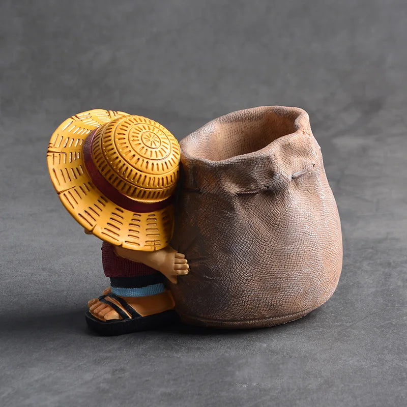 Anime One Piece Luffy Resin Office Pen Holders Collectible Monkey D Luffy 10cm Desk Pencil Pot Holder Action Figure Office Use