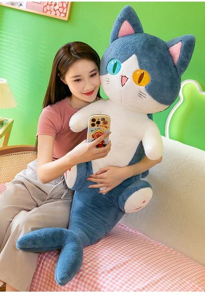 135cm Different Pupil Shark Cat Doll Sleeps with Pillow Girl Sand Sculpture Plush Toy Male Long Striped Leg Clamping Stitch