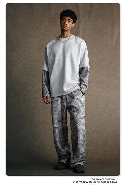 ZODF 2025 Autumn 340gsm Fake 2-Piece T-Shirt For Man Unisex Oversized Heat Transfer Printing Long Sleeve T Shirts Tee HY1151