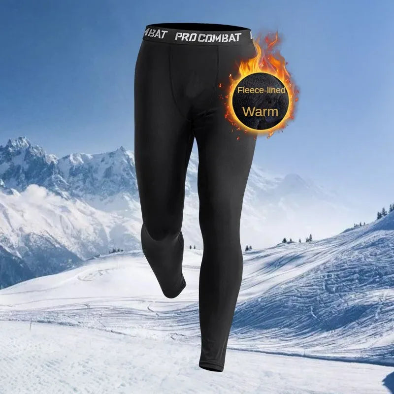 Men’s Winter Warm Running Set 1-2 Pcs Sports Underwear Fast Drying Fleece Tracksuit for Skiing Basketball Training