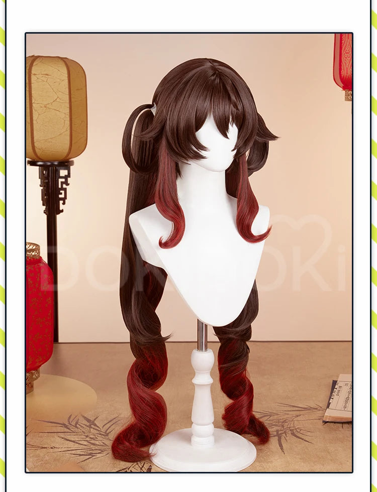 IN STOCK Yumemizuki Mizuki Hutao Wig Game Genshin Impact DokiDoki 95cm Long Wig Hu Tao Lantern Rite Free Cap Yumemizuki Ears Fan