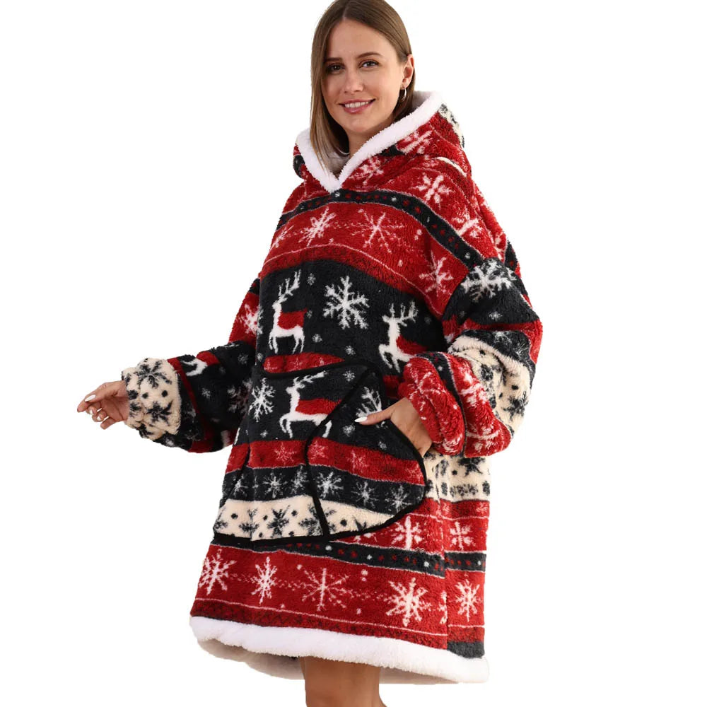 Oversized Hoodie Blanket for Adults Leopard Red Blue Black Fluffy TV Blanket Warm Thick Man Woman Winter Halloween Christmas Pjs
