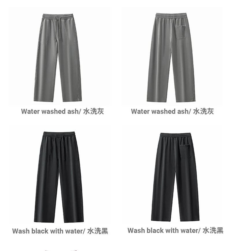 ZODF Retro High Street 420gsm Cotton Straight Pants For Man Unisex Loose Fit Distressed Sport Trousers Sweatpants HY0051