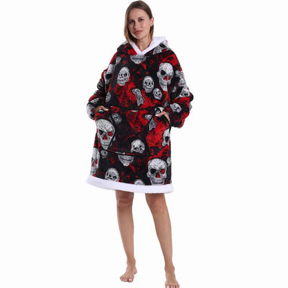 Oversized Hoodie Blanket for Adults Leopard Red Blue Black Fluffy TV Blanket Warm Thick Man Woman Winter Halloween Christmas Pjs
