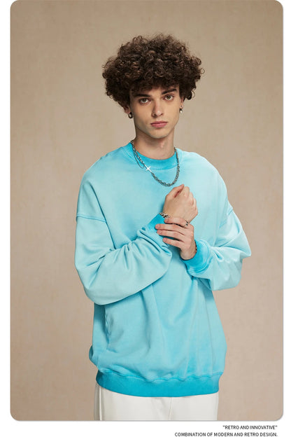 ZODF 2024 Autumn Men's Washed Sweatshirt Unisex Women Retro Solid 430gsm Terry Cotton O Neck Pullovers Coat HY0880