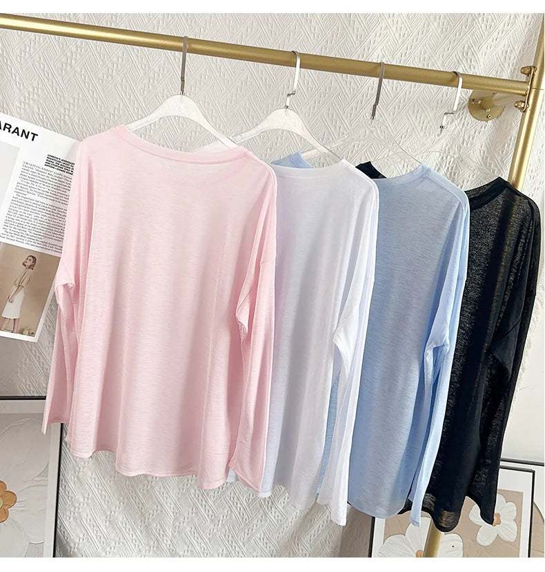 Women’s Long Sleeve Yoga Shirt O-Neck Breathable Loose Fit Sports Top for Running Pilates Gym Fitness