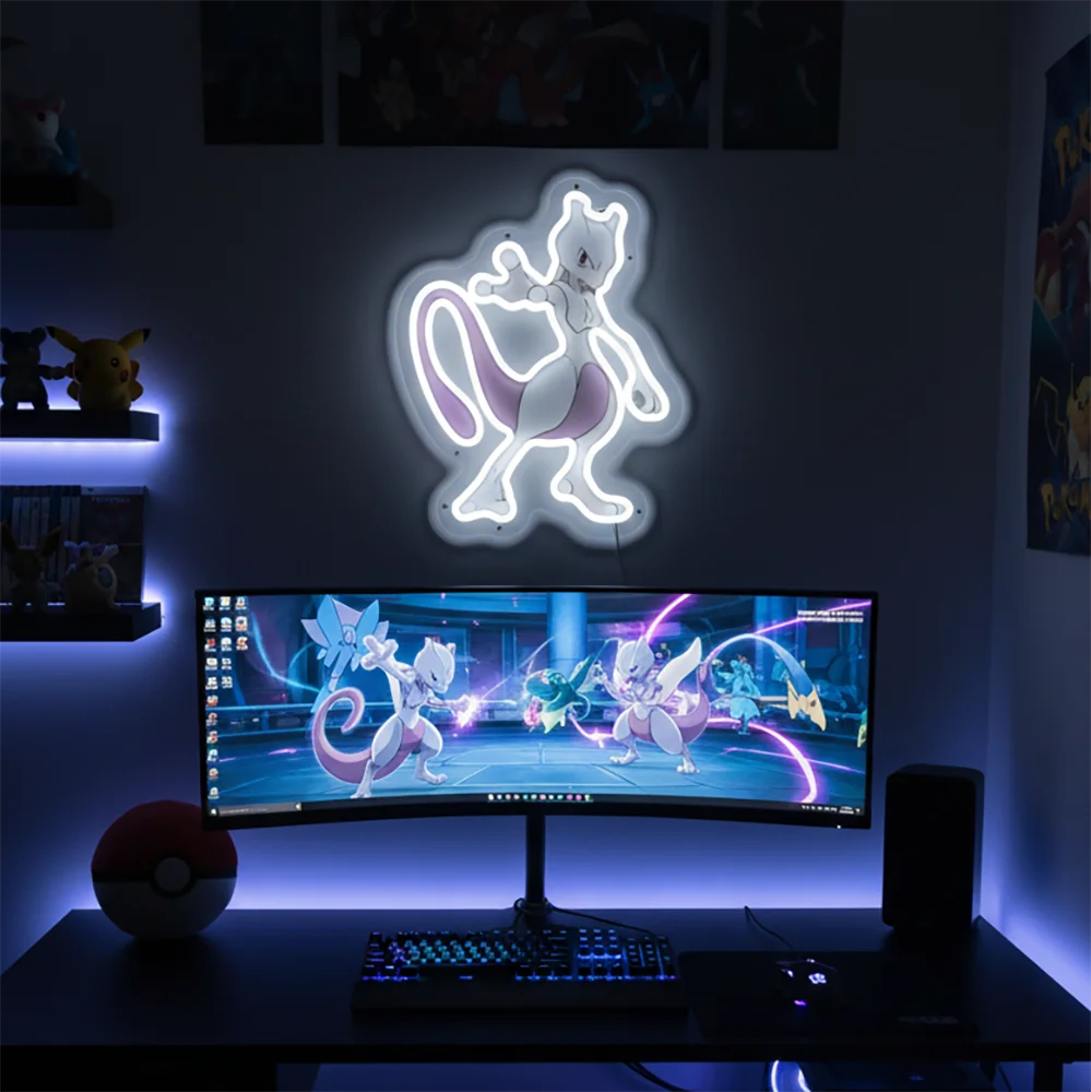 Custom Anime Pokemon Mewtwo Acrylic Neon LED Light Artwork for Home Festival Decor Party Bar Hotel Salon Business Shop,Etc.