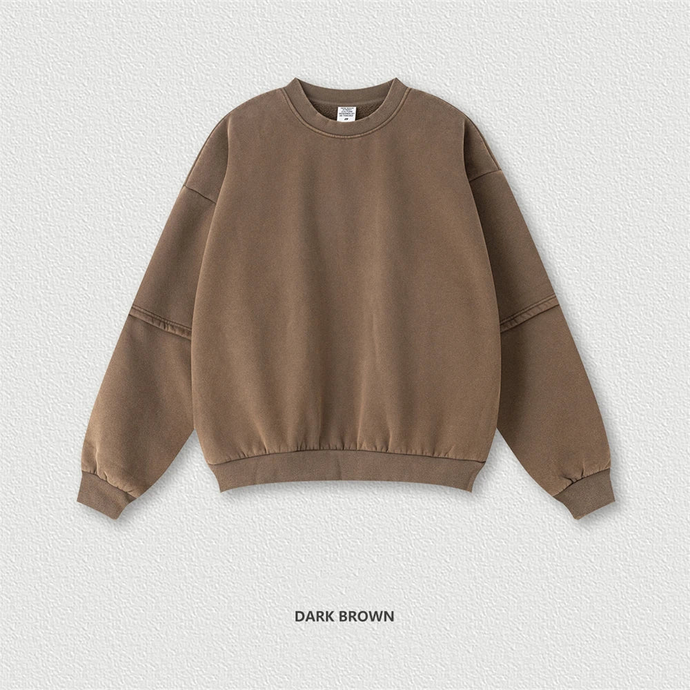 ZODF Trendy 2025 Winter Man 360gsm Washed Fleece Hoodies Unisex Patchwork Loose Fake 2 Pieces Knitted O Neck Sweatshirts HY1089