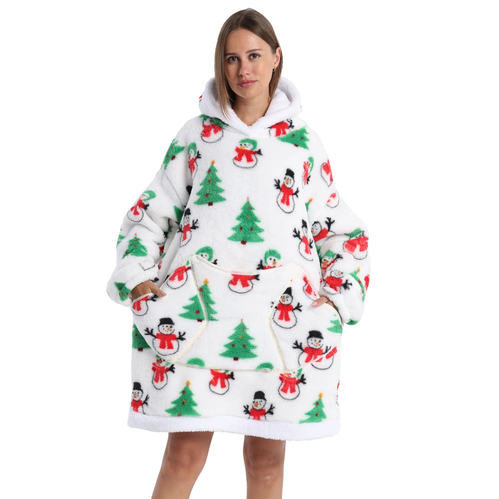 Leopard Winter Women Thicken Warm Hoodie Blanket Pink Blue Oversize Large Pocket Couple Loose Sweatshirts Mens Graphic Hoodies