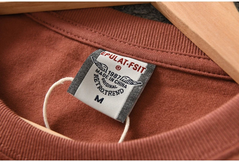 Autumn New American Retro Long Sleeve O-neck Indian Printed T-shirt Men's Fashion 100% Cotton Washed Casual Bottoming Tops