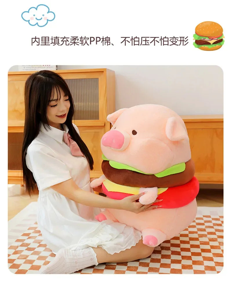 New 50cm Hamburger Pig Plush Toy Fluffty Kawaii Plushie Doll Simulation Pig Doll Anime Cute Stuffed Animals Soft Plush Gift