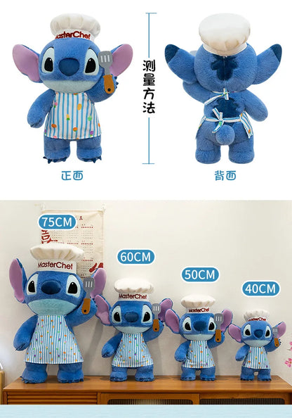 50/60/75cm Big Size Chef Stitch Disney Anime Plush Stuffed Doll Kawaii Room Decoration Plushies Children's Pillow Holiday Gift