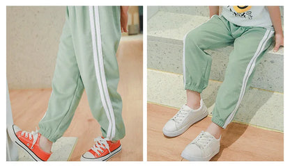 Kids Pants Girls Trousers Spring Summer Autumn Clothes Children's Long Pants Side-Stripe Casual Pants for 3 to 4 5 6 7 8 9 Years