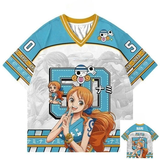 50 Jersey One Piece Nami Anime Y2k Korean Style Kpop Baseball Hockey T-shirt Fashion Streetwear Anime Daily Unisex Tops Tees