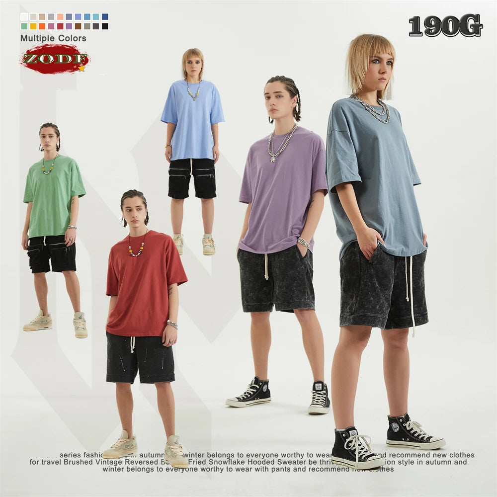 ZODF Trendy 2025 Men Basic Solid Cotton T-Shirts Unisex Male 190gsm Summer Loose Comfortable Soft Tees Shirt Streetwears HY0040