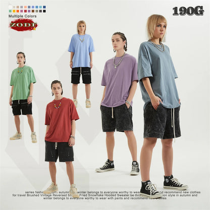 ZODF Trendy 2025 Men Basic Solid Cotton T-Shirts Unisex Male 190gsm Summer Loose Comfortable Soft Tees Shirt Streetwears HY0040