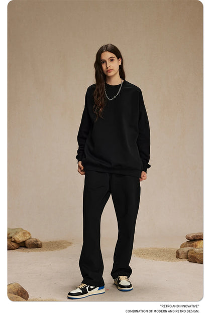 ZODF 2024 Autumn Winter Men's Basic O-Neck Sweatshirt Unisex Loose Solid 430gsm Terry Pullovers Streetwears HY0910