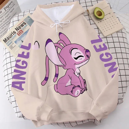 Women's Long Sleeve Oversized Hoodie MINISO Disney Gothic Kawaii Lilo & Stitch Pattern Sweatshirt Y2k Winter Fashion Coat Sale