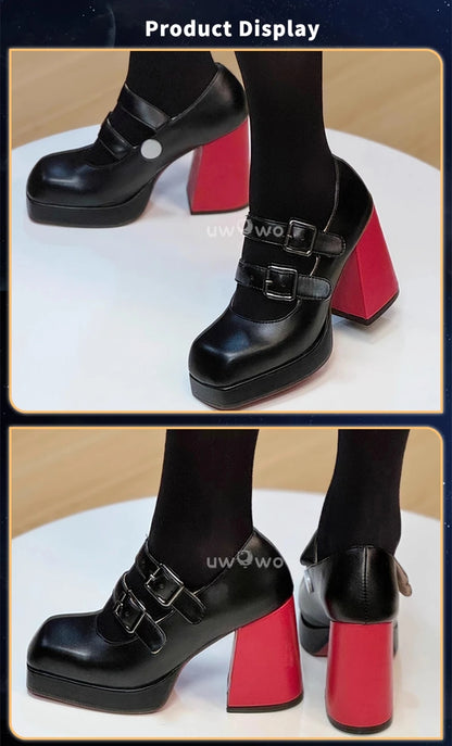 UWOWO  Game Zenless Zone Zero Cosplay /ZZZ Cosplay Ellen Joe Maid Cosplay Shoes Black Red High Heel Shoes Size 35-45