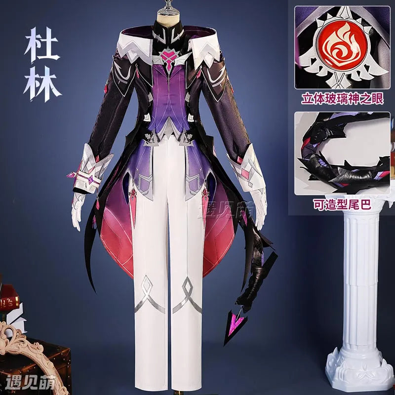 Genshin Impact Durin Cosplay Costume Wig Uniform Headwear Game Role Play Outfit Halloween Christmas Party for Women Men Girls