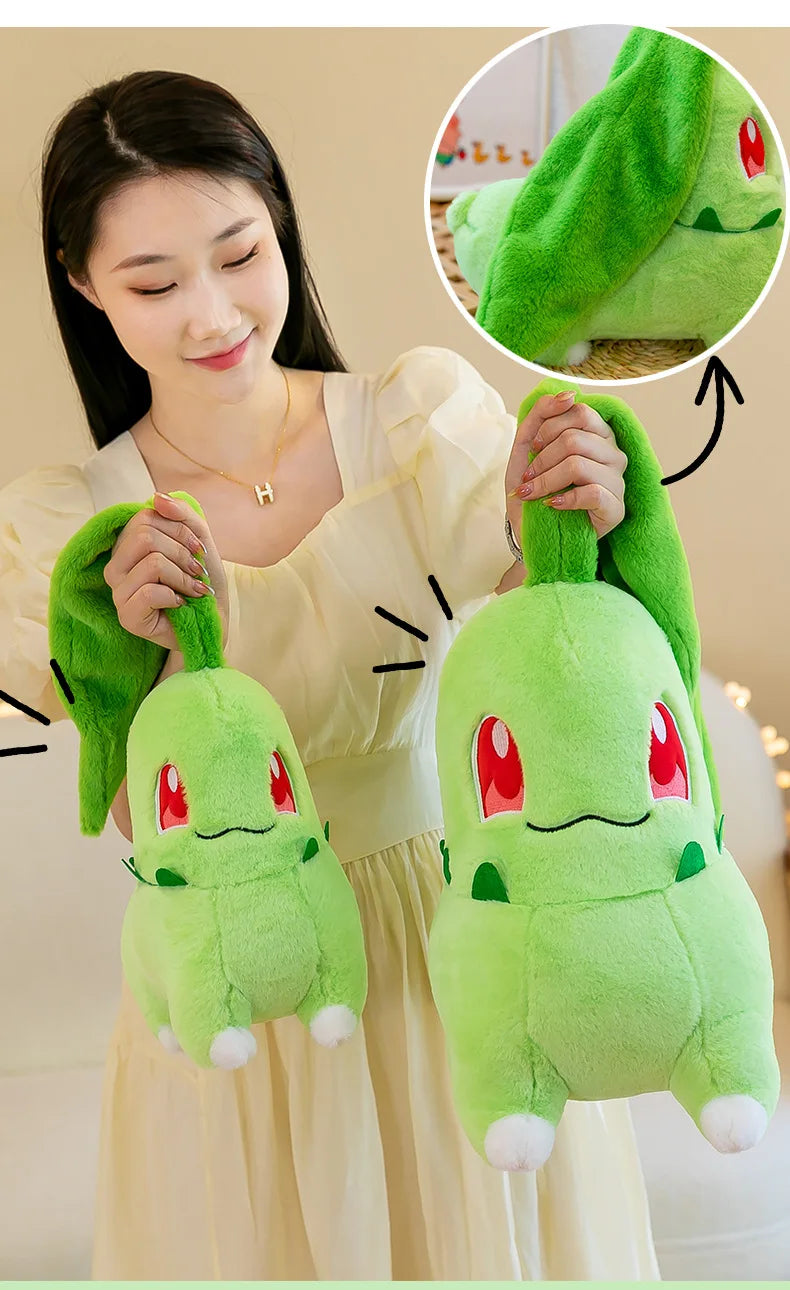 45/60/80cm Big Size Pokemon Chikorita Cartoon Anime Plush Stuffed Doll Room Decoration Plushies Pillow Ornaments Children's Gift