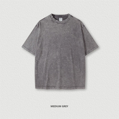 ZODF New Summer Men Washed Batik Cotton T Shirts Unisex American Retro High Street 270gsm Short Sleeve Tees Streetwear HY0489