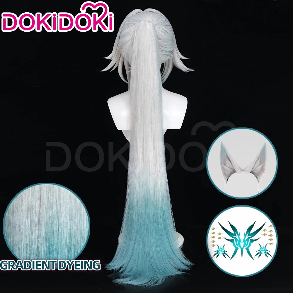 IN STOCK Feixiao Wig Game Honkai: Star Rail DokiDoki 100cm Long Gradient Deying Wig Ears Cosplay Tattoo Free Cap Halloween