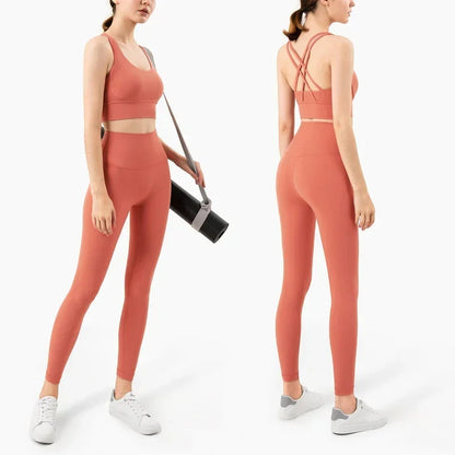 Women’s 2 Piece Yoga Set Sleeveless Cross Back Sports Bra and Leggings Athletic Tracksuit Pilates Fitness